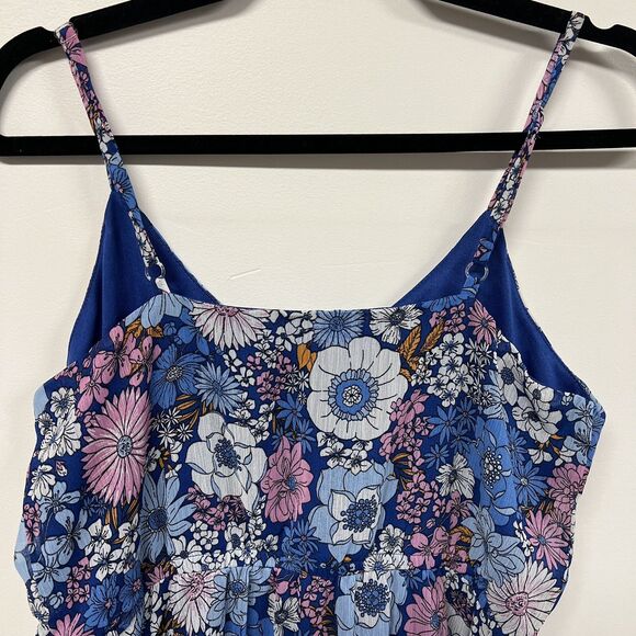 General Good Floral Tiered Mini Dress S Blue Spaghetti Strap Cottagecore Boho - Picture 5 of 16